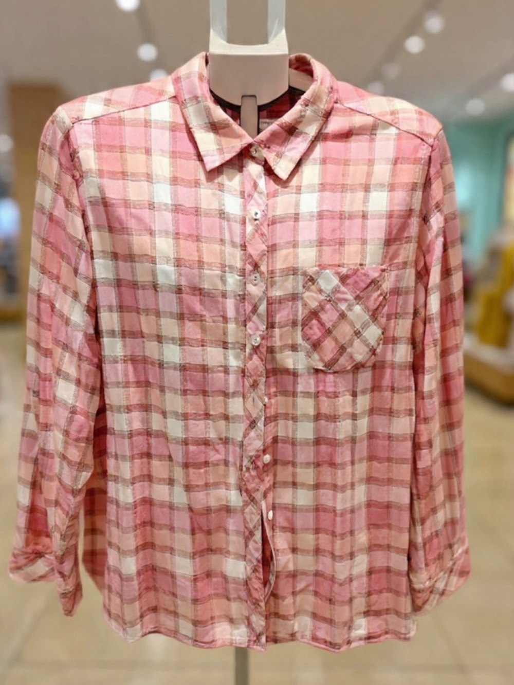 Sonoma Pink & Peach Plaid
Flannel Shirt - Size Petite XL